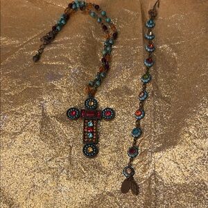 Multicolored crystalCross Necklace  and Bracelet. Hand Made in Guatemala